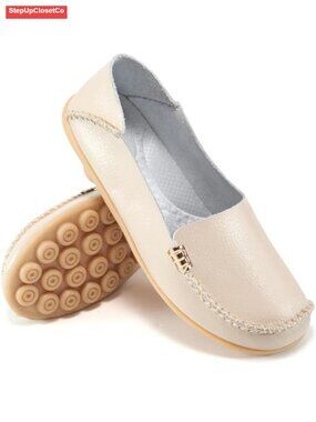 Women's Comfort Slip-On Loafers Flat Shoes Round Toe Faux Leather Casual